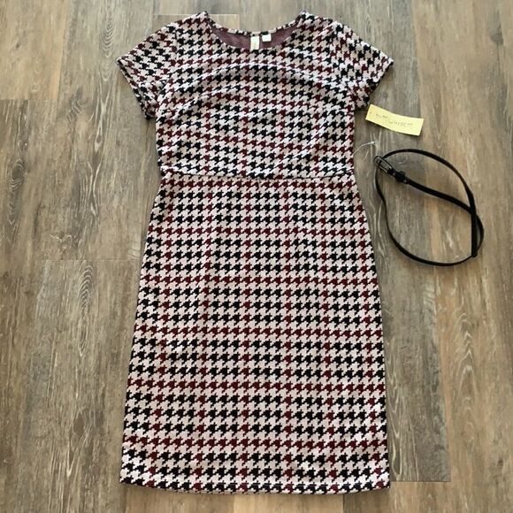 Tacera Dresses & Skirts - Tacera Short Sleeve Multi Color Houndstooth Midi Dress w/belt sz small